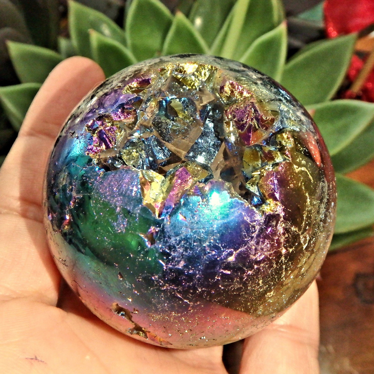  Deep Druzy Caves Rainbow Glow Titanium Quartz Geode Sphere From Brazil