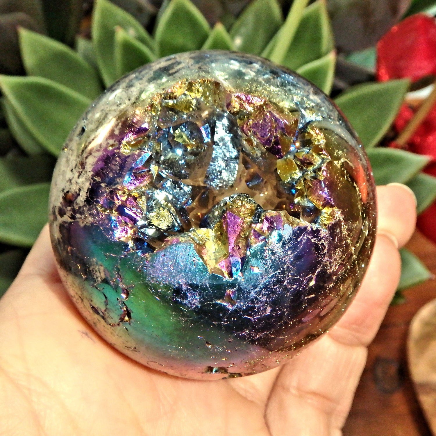  Deep Druzy Caves Rainbow Glow Titanium Quartz Geode Sphere From Brazil