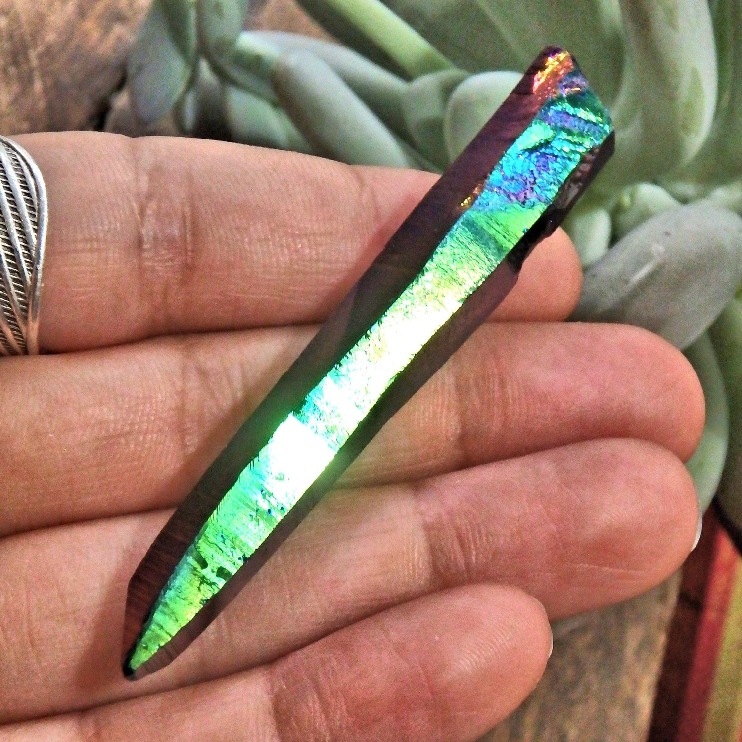  Double Terminated Rainbow Titanium Quartz Colombian Lemurian Point With Self Healing 2