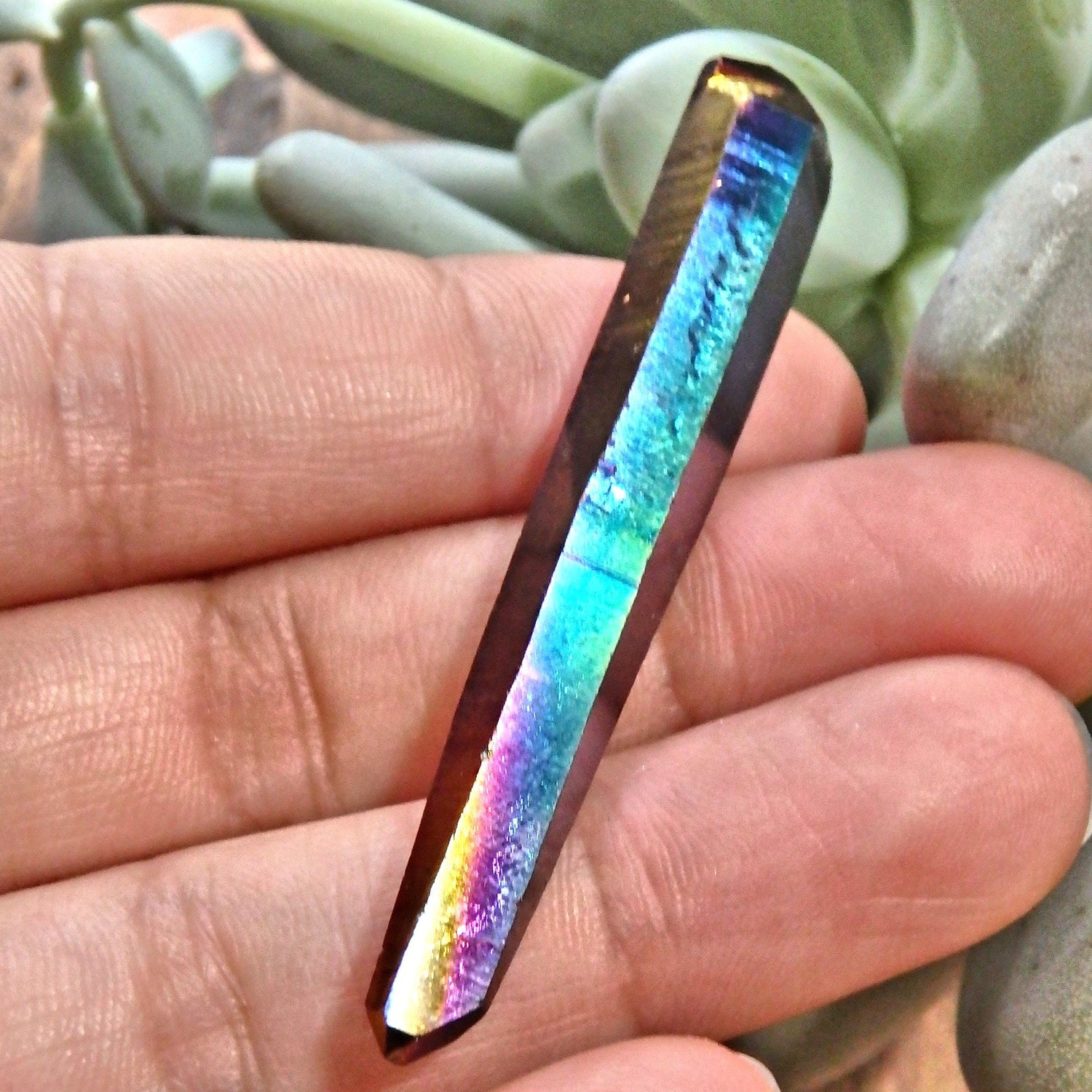  Double Terminated Rainbow Titanium Quartz Colombian Lemurian Point With Self Healing 1