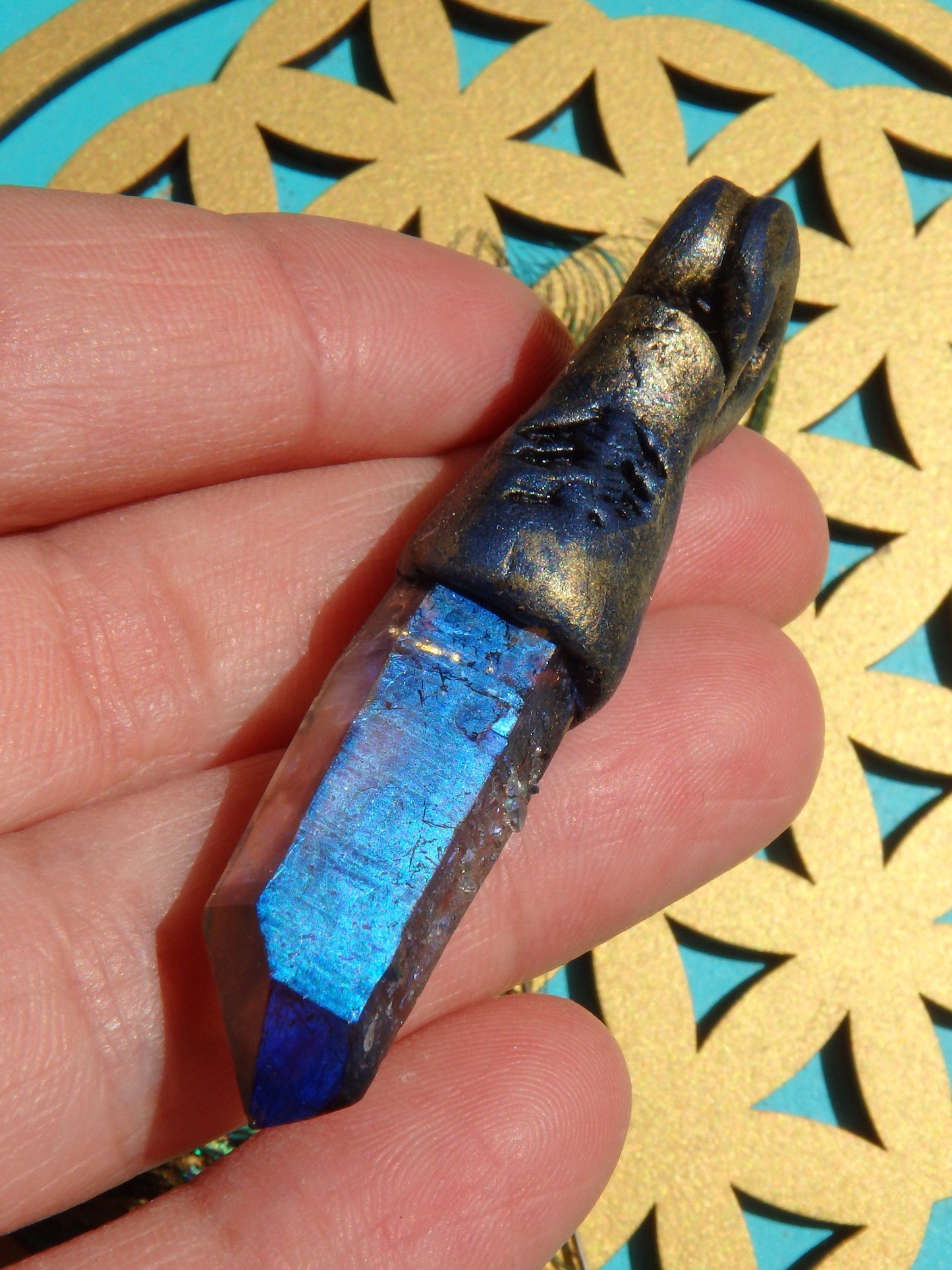  Brilliant Titanium Quartz Point Handmade Energy Pendant (On Adjustable Cotton Cord)