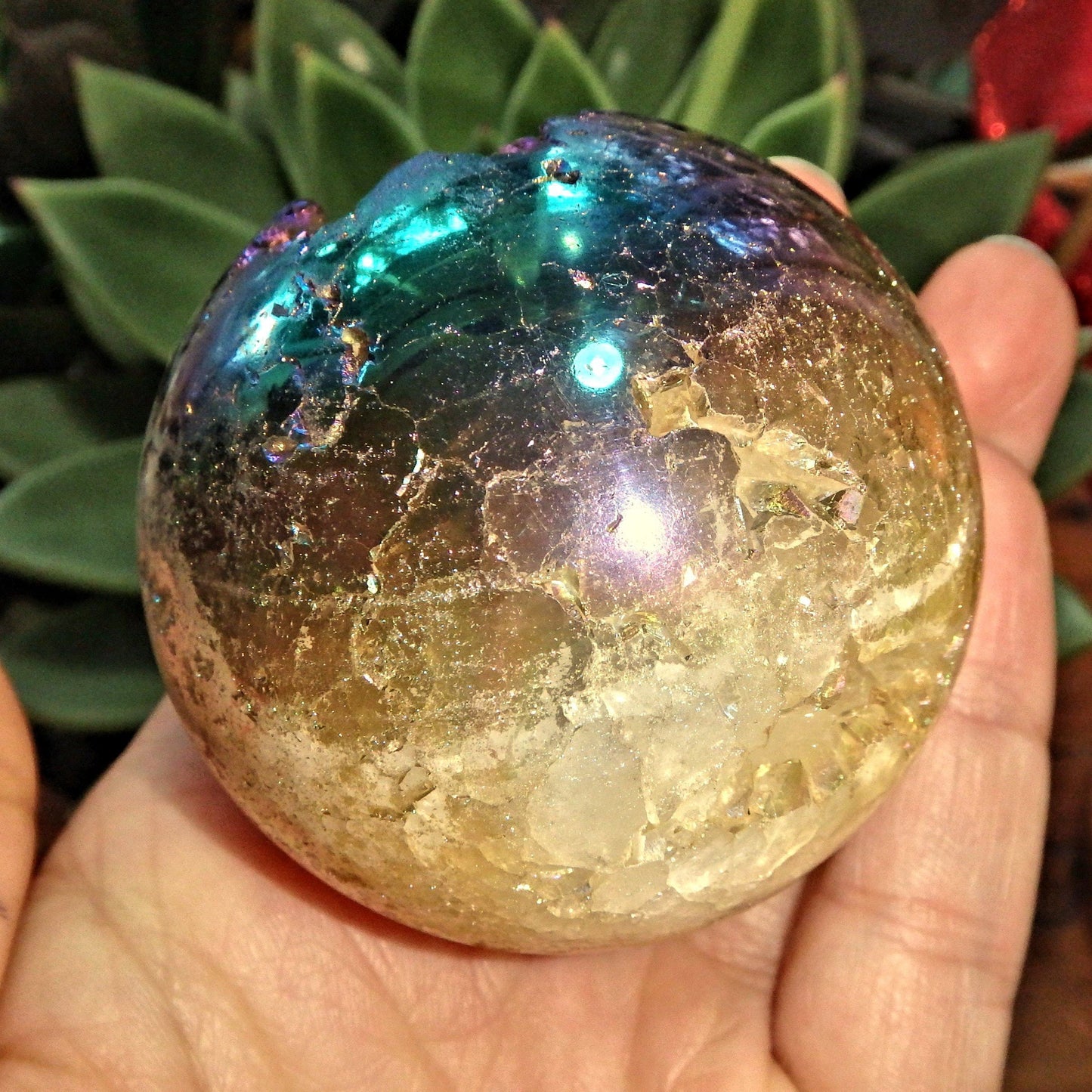  Deep Druzy Caves Rainbow Glow Titanium Quartz Geode Sphere From Brazil