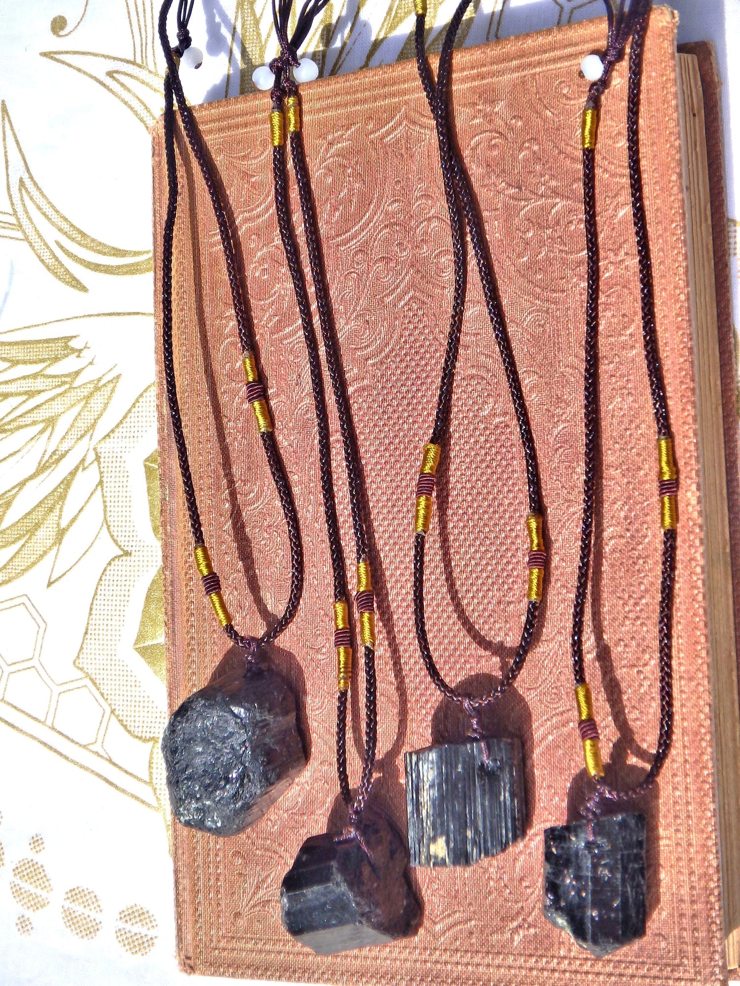 Protective Chunky Raw Black Tourmaline Stone on Adjustable Cord Necklace - Metiz Tier Price