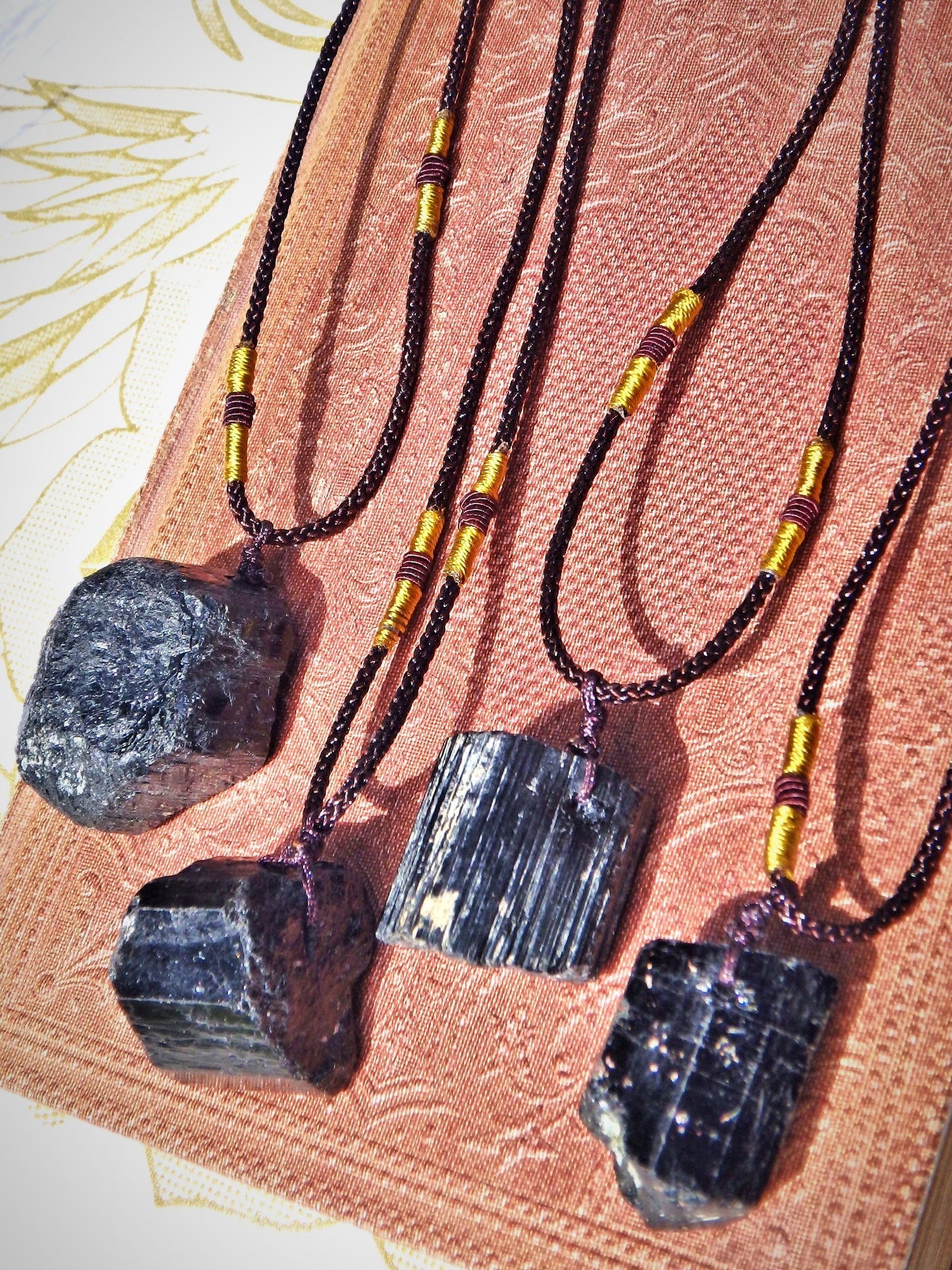 Protective Chunky Raw Black Tourmaline Stone on Adjustable Cord Necklace - Metiz Tier Price