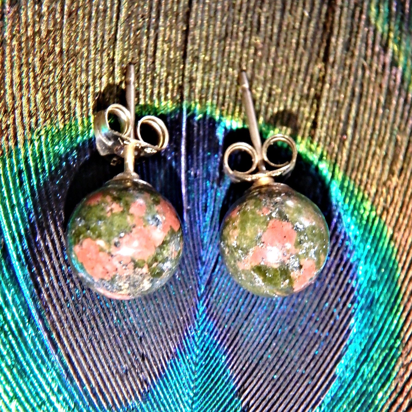  Cute Unakite Gold Fill Stud Earrings