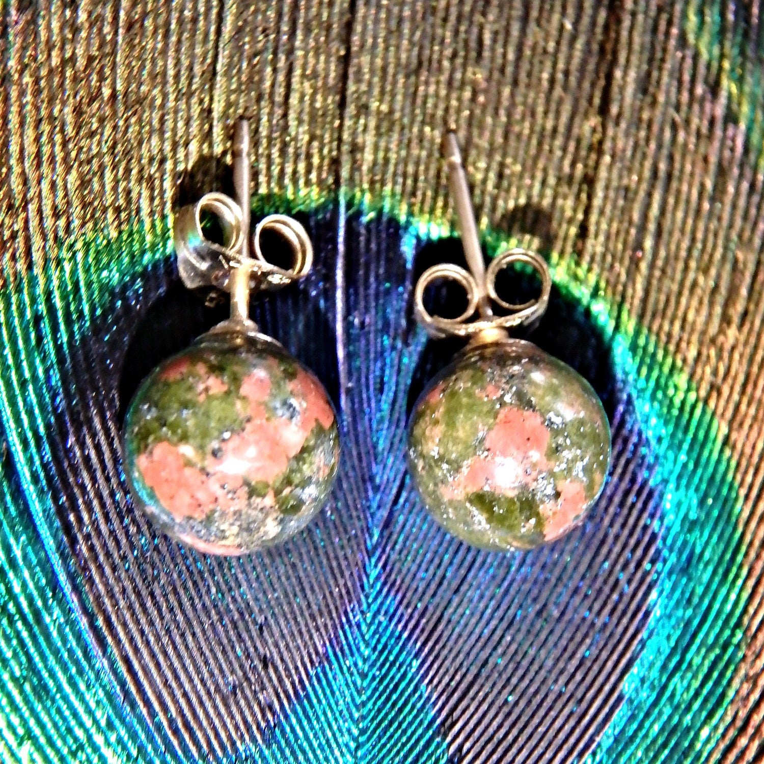  Cute Unakite Gold Fill Stud Earrings