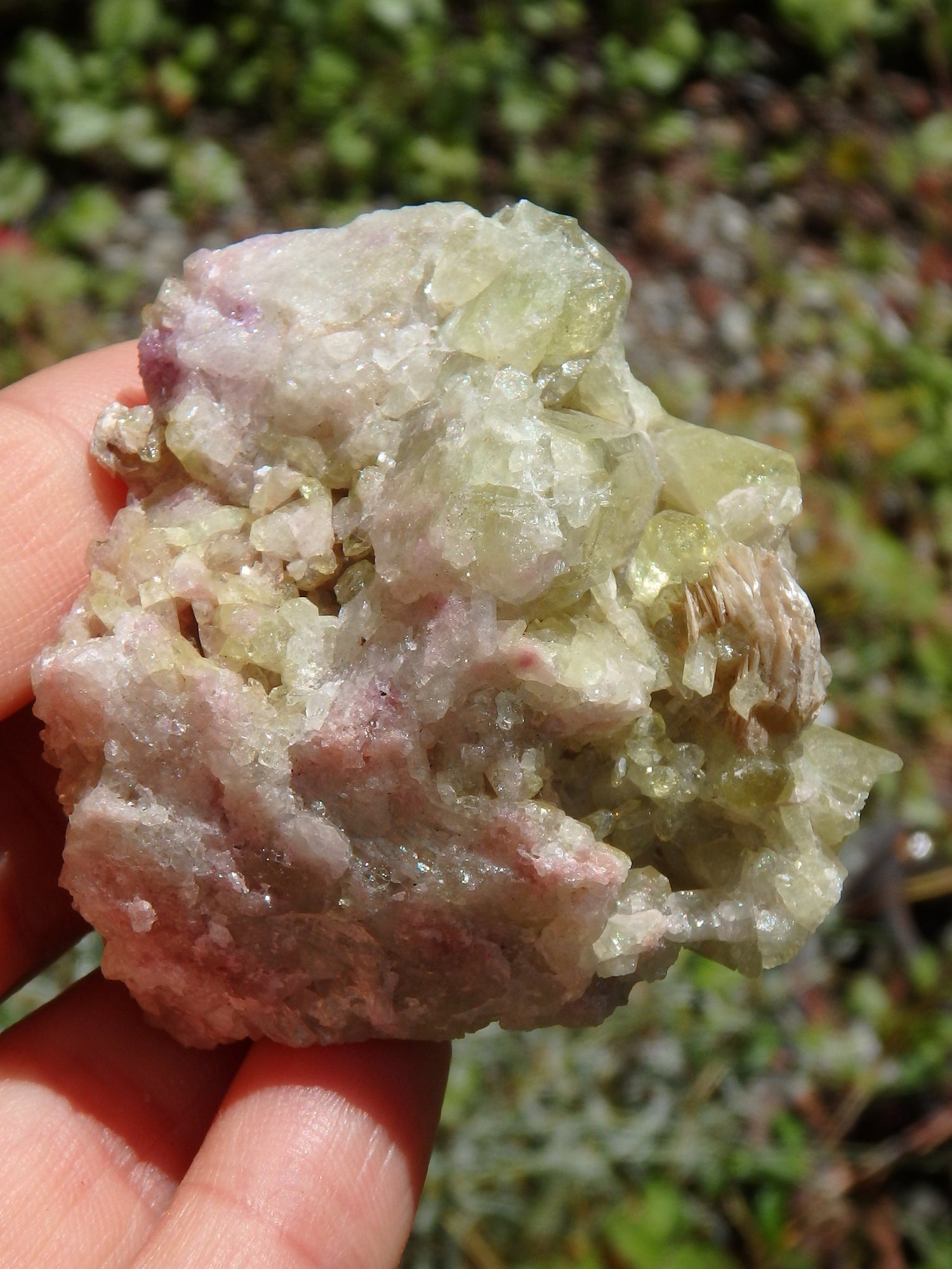 Large Lime Green Points Lavender Inclusions & Caves Vesuvanite From Quebec, Canada - Earth Family Crystals