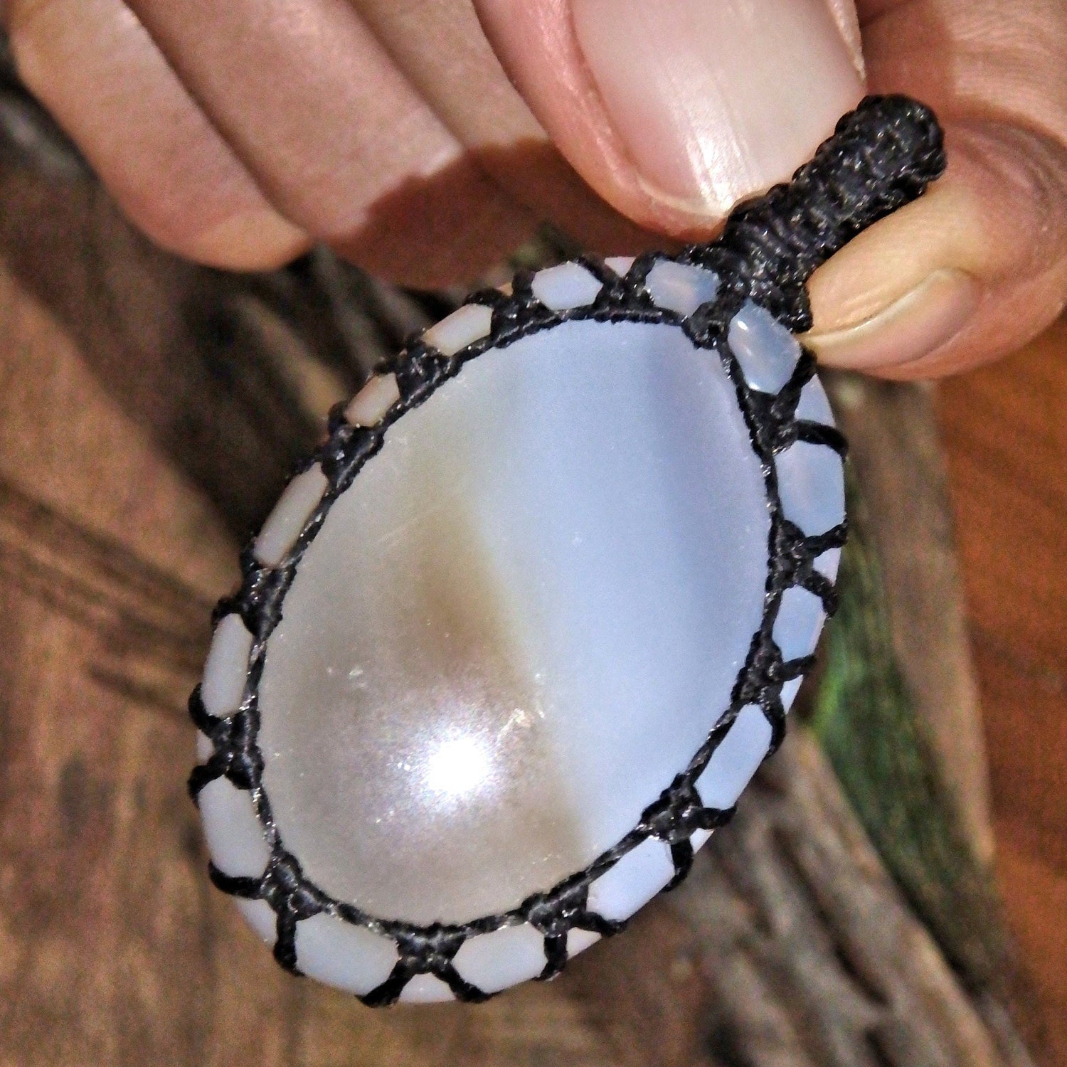  Earthy Brown & White Agate Handmade Macrame Pendant