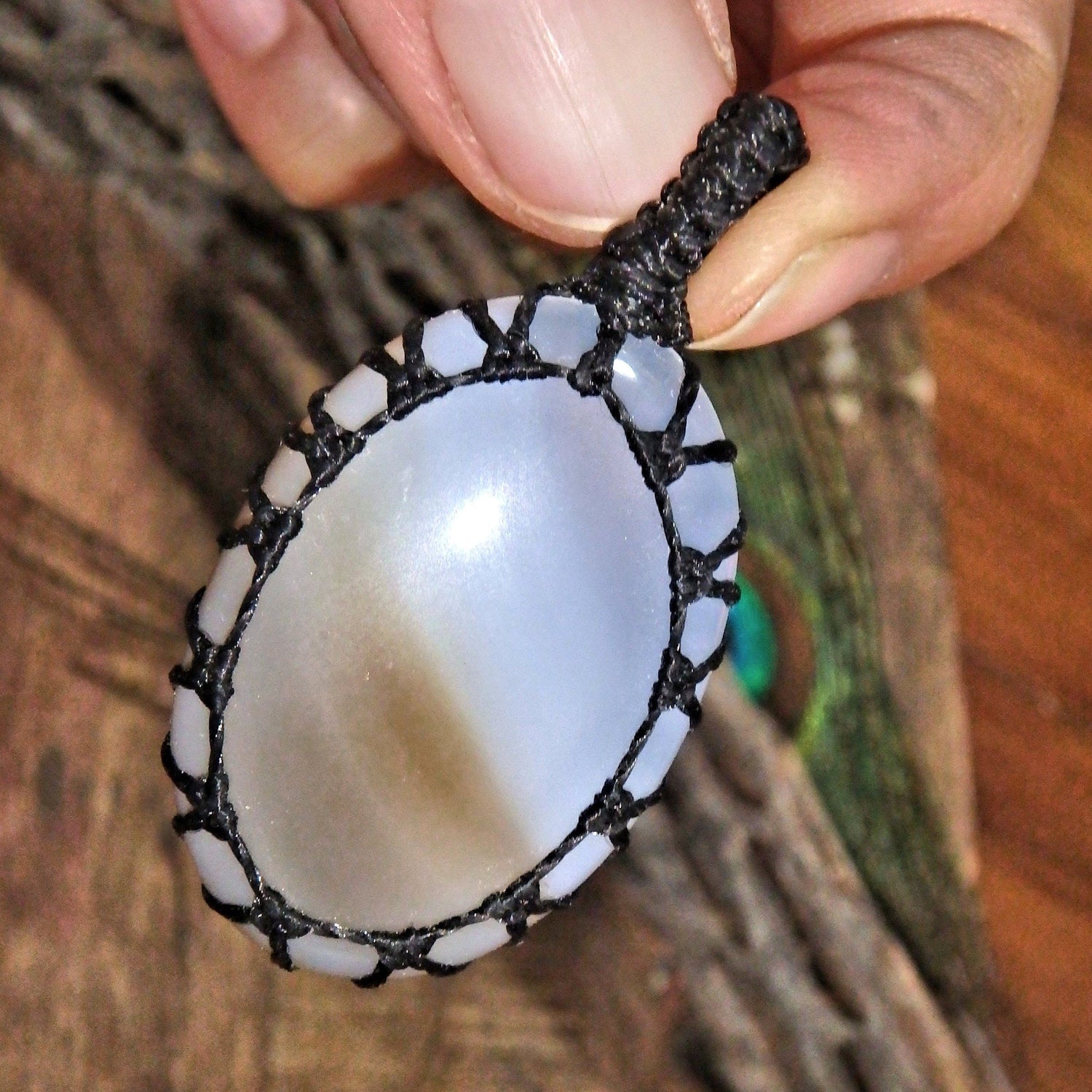  Earthy Brown & White Agate Handmade Macrame Pendant