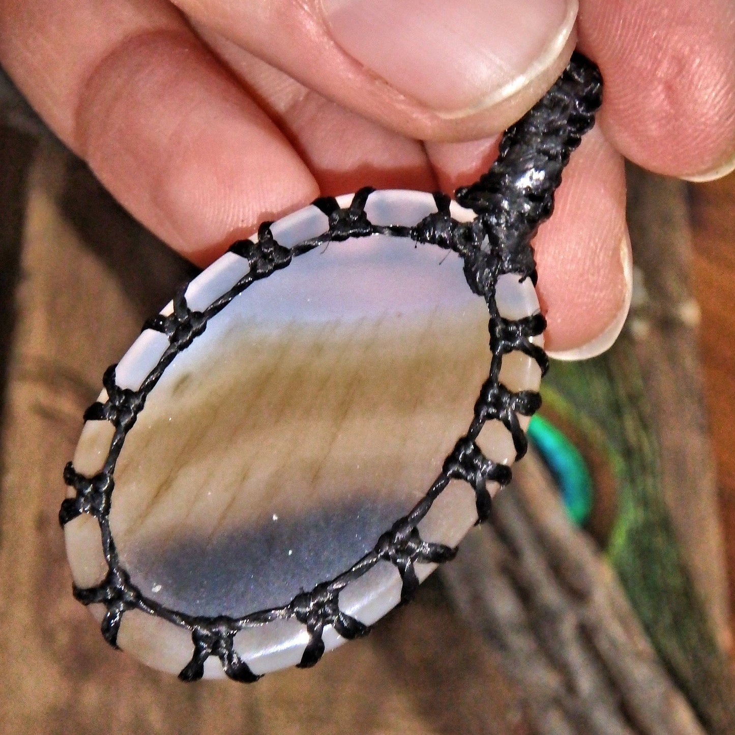  Earthy Brown & White Agate Handmade Macrame Pendant