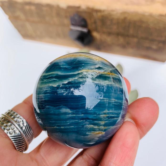  Amazing Patterns Lemurian Aquatine Blue Calcite Sphere from Argentina #1