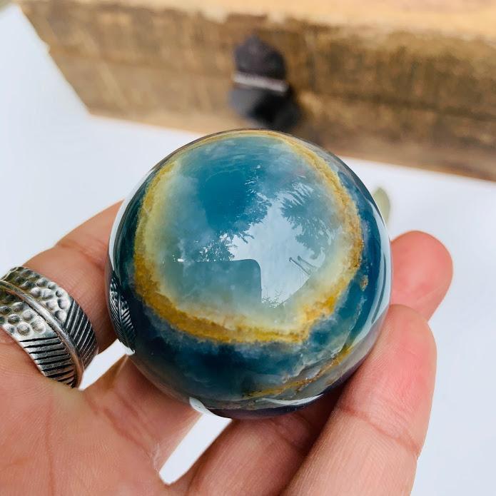  Amazing Patterns Lemurian Aquatine Blue Calcite Sphere from Argentina #1