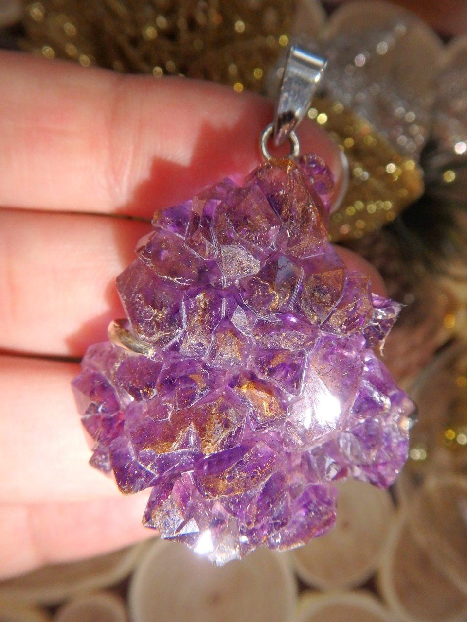  Breathtaking Deep Purple Super 7 Druzy Cluster Pendant in Sterling Silver (Includes Silver Chain)