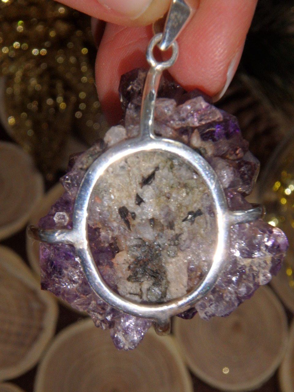  Breathtaking Deep Purple Super 7 Druzy Cluster Pendant in Sterling Silver (Includes Silver Chain)