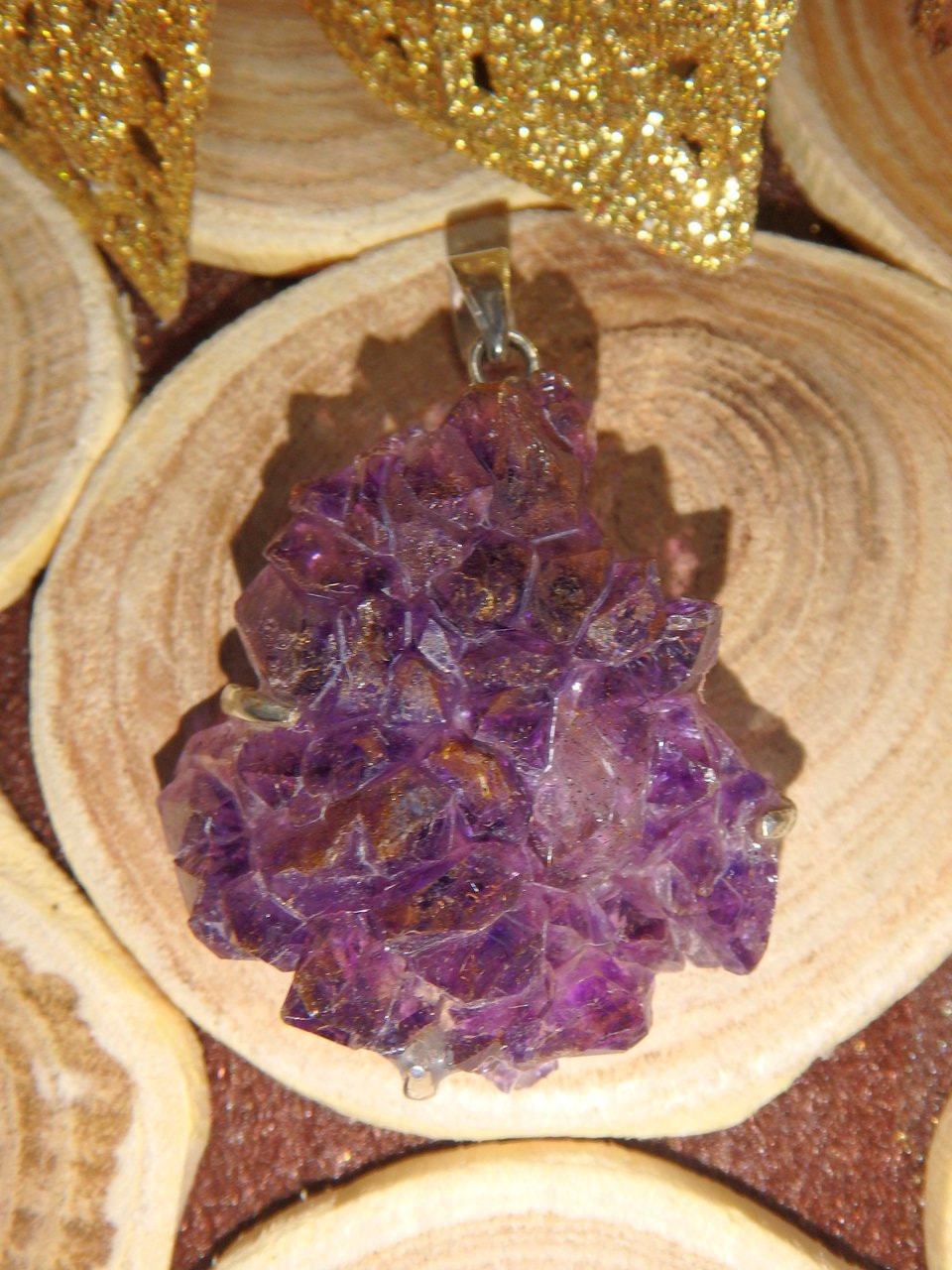  Breathtaking Deep Purple Super 7 Druzy Cluster Pendant in Sterling Silver (Includes Silver Chain)