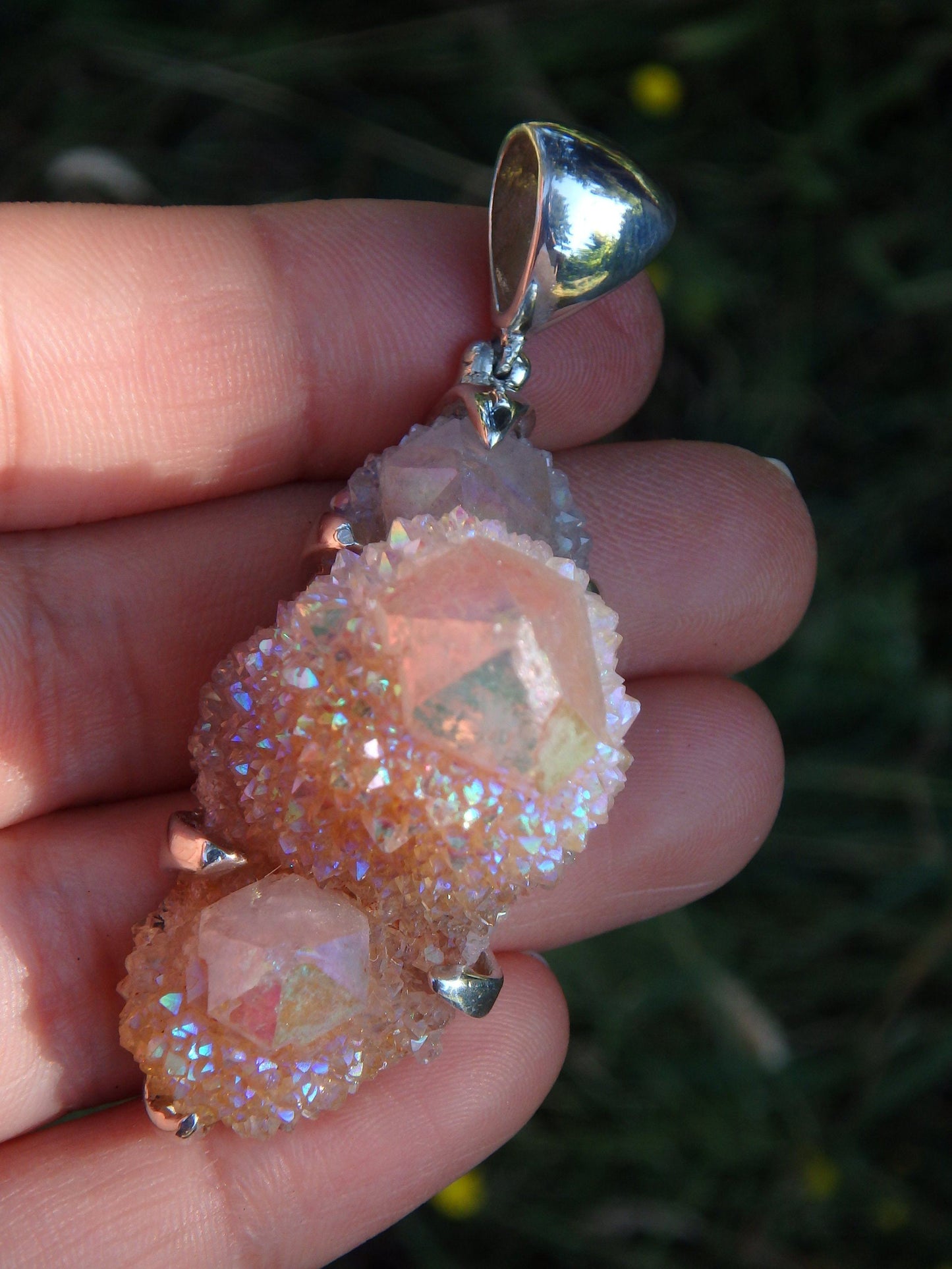  Chunky Statement Piece~Shimmering Angel Aura Spirit Quartz Triple Point Pendant in Sterling Silver (Includes Silver Chain)