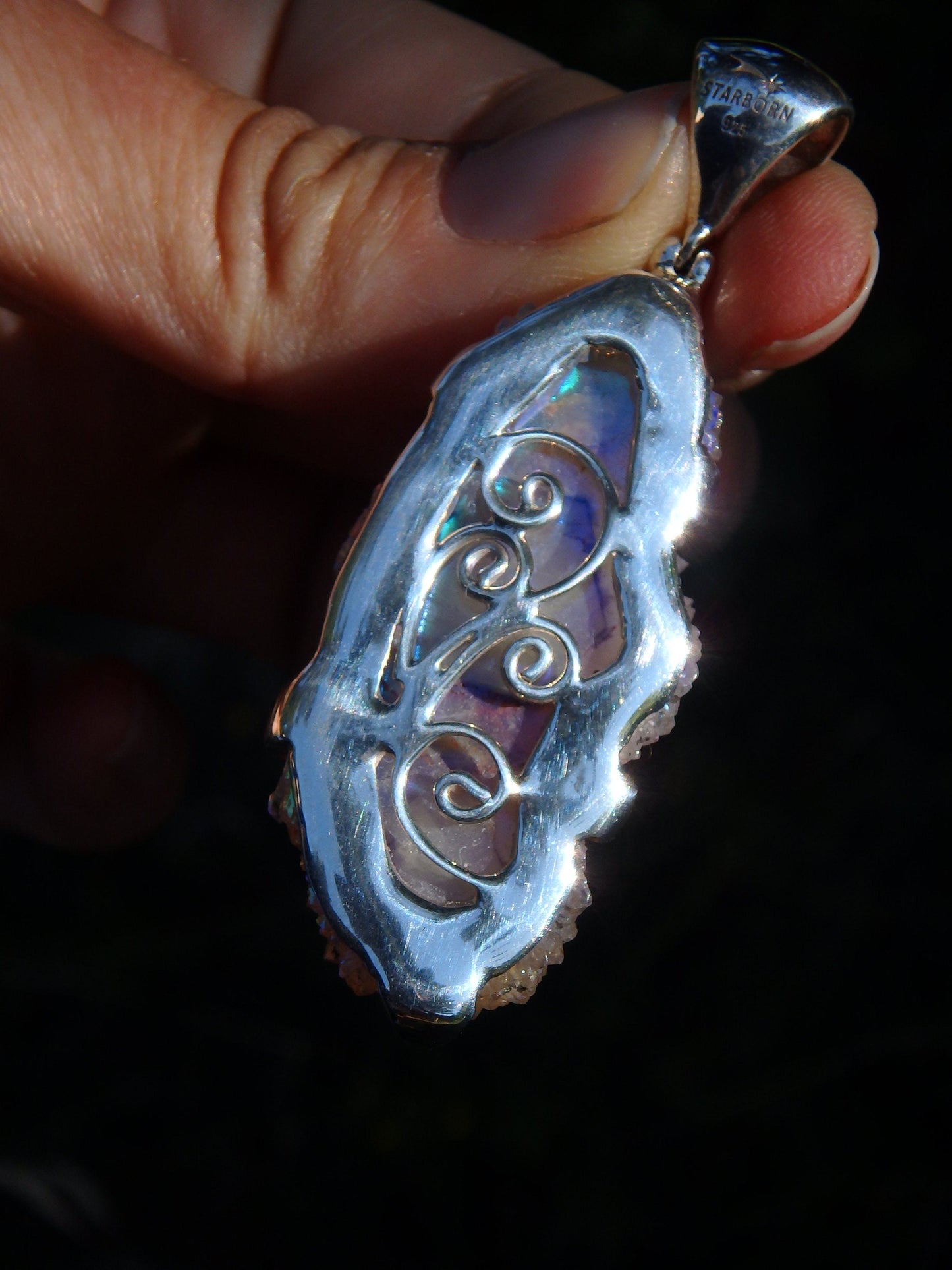  Chunky Statement Piece~Shimmering Angel Aura Spirit Quartz Triple Point Pendant in Sterling Silver (Includes Silver Chain)