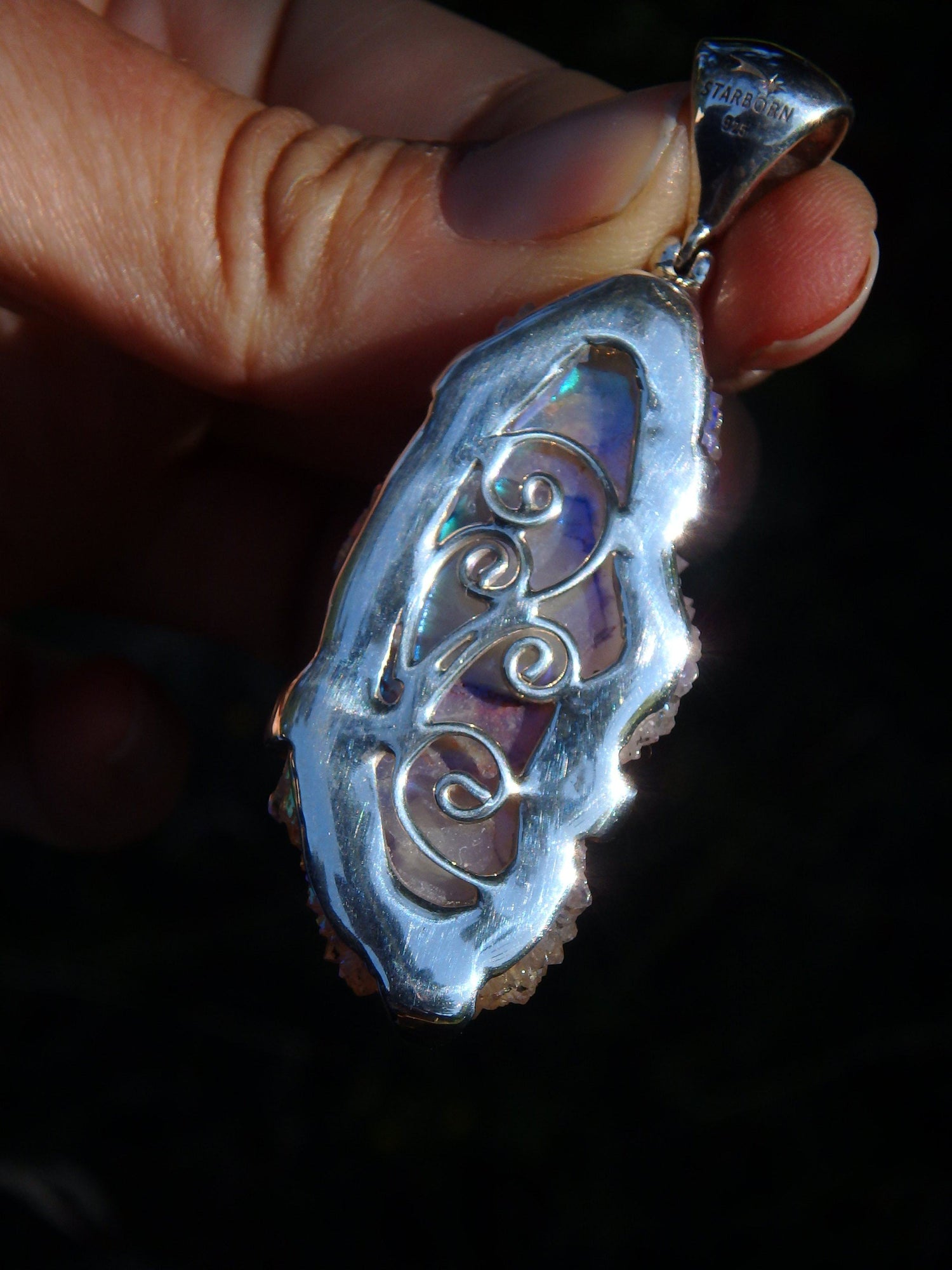  Chunky Statement Piece~Shimmering Angel Aura Spirit Quartz Triple Point Pendant in Sterling Silver (Includes Silver Chain)