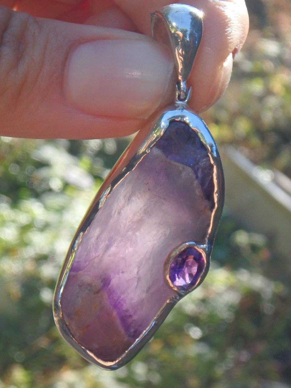  Custom Crafted! Chunky Genuine Raw Purple Auralite-23 & Faceted Amethyst Accent Stone  Pendant in Sterling Silver (Includes Silver Chain)