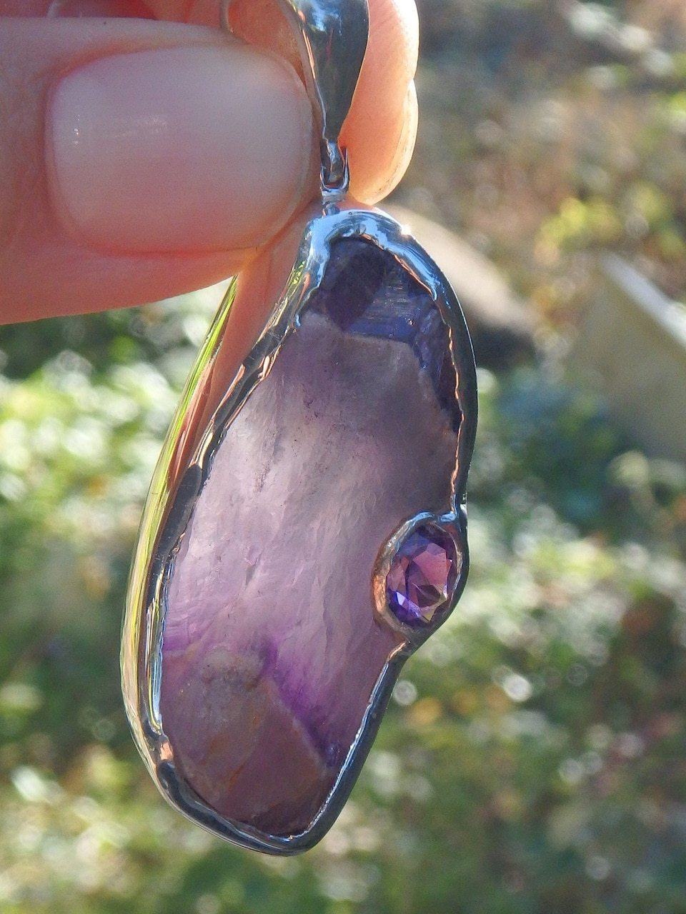  Custom Crafted! Chunky Genuine Raw Purple Auralite-23 & Faceted Amethyst Accent Stone  Pendant in Sterling Silver (Includes Silver Chain)