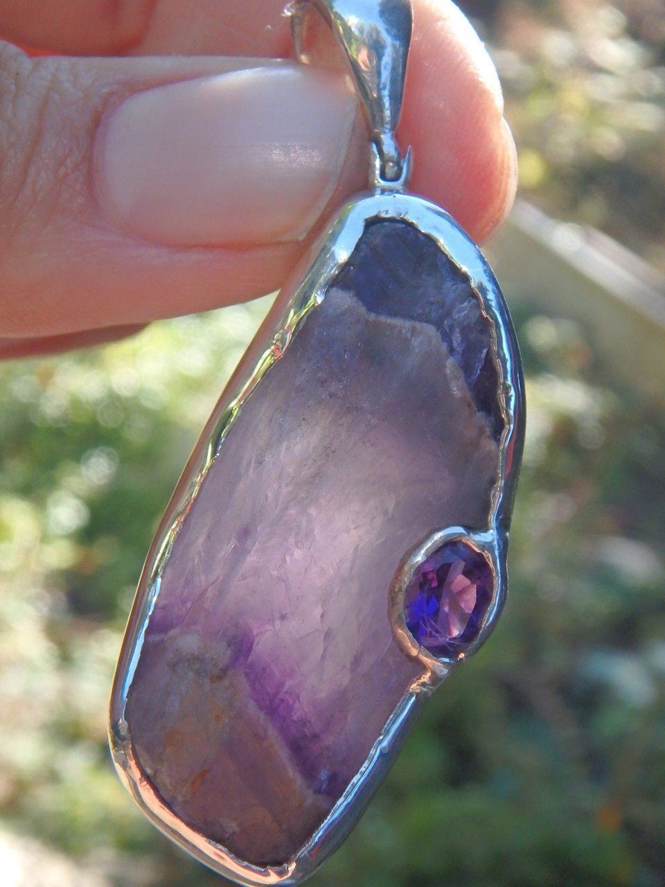  Custom Crafted! Chunky Genuine Raw Purple Auralite-23 & Faceted Amethyst Accent Stone  Pendant in Sterling Silver (Includes Silver Chain)