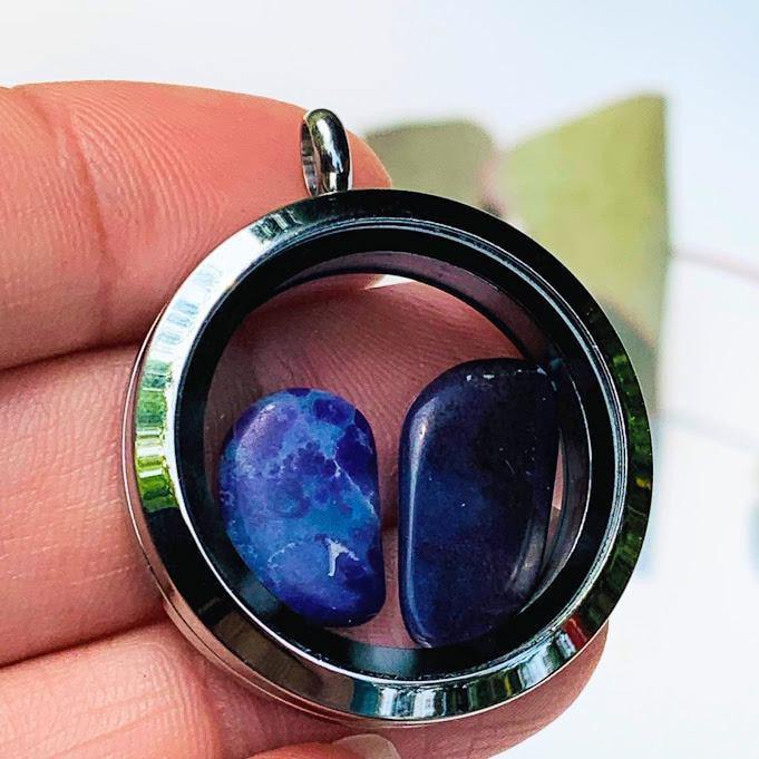  2 Sugilite  Floating stones in Locket Style Unscrewable Stainless Steel Pendant (Includes Silver Chain)