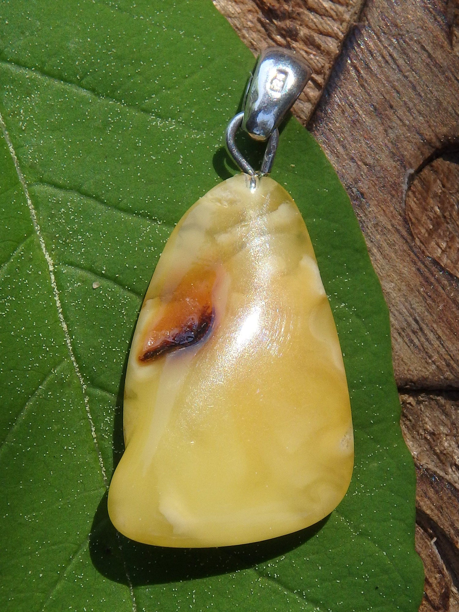  Butterscotch Lithuanian Amber Free Form Pendant Pendant In Sterling Silver (Includes Silver Chain)
