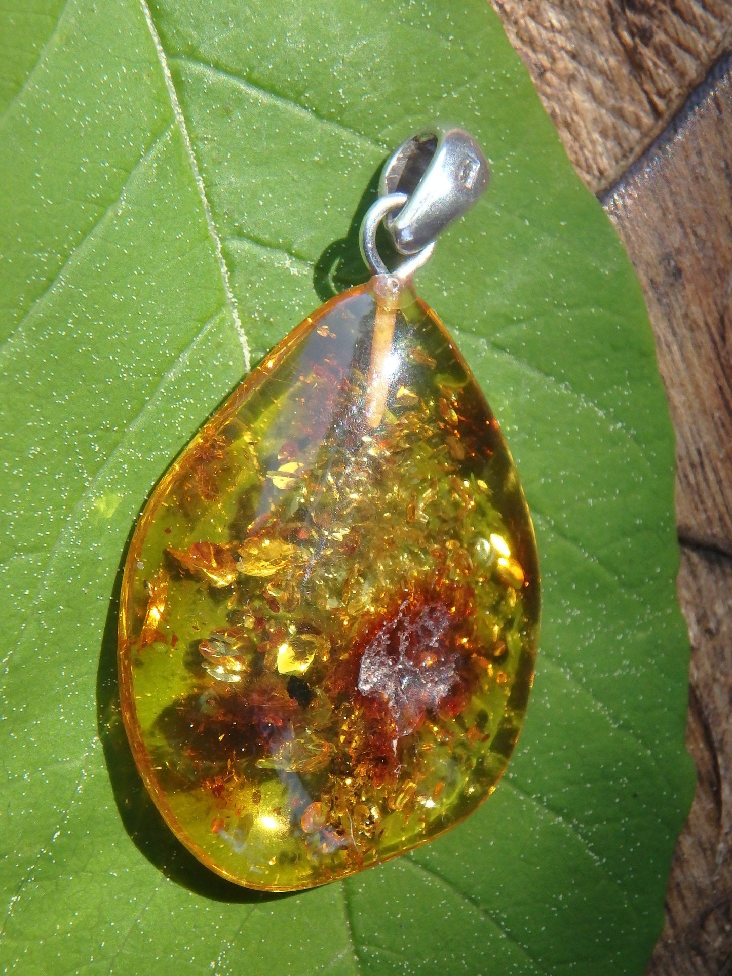  Cognac Lithuanian Amber Free Form Pendant Pendant In Sterling Silver (Includes Silver Chain)2