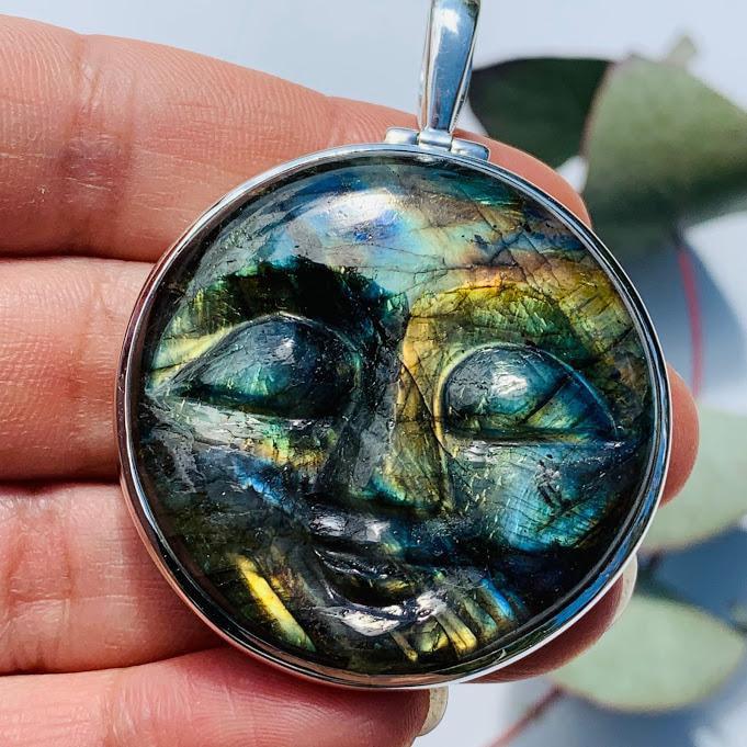  Amazing Tranquil Moon Goddess Face Labradorite Sterling Silver Pendant (Includes Silver Chain) #5