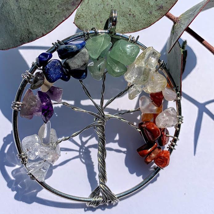  7 Stone Chakra Tree of Life Wire Wrapped Pendant