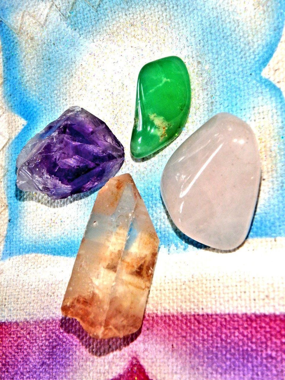  Easter Crystal Kit (Includes Australian Chrysoprase, Tangerine Quartz Point, Amethyst, Rose Quartz)