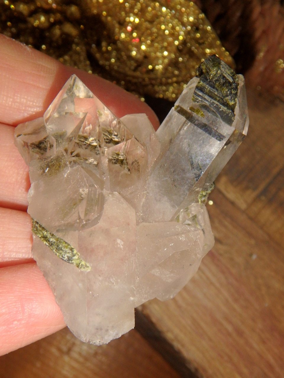 Green Epidote in Clear Quartz Brazilian Specimen 1 - Earth Family Crystals