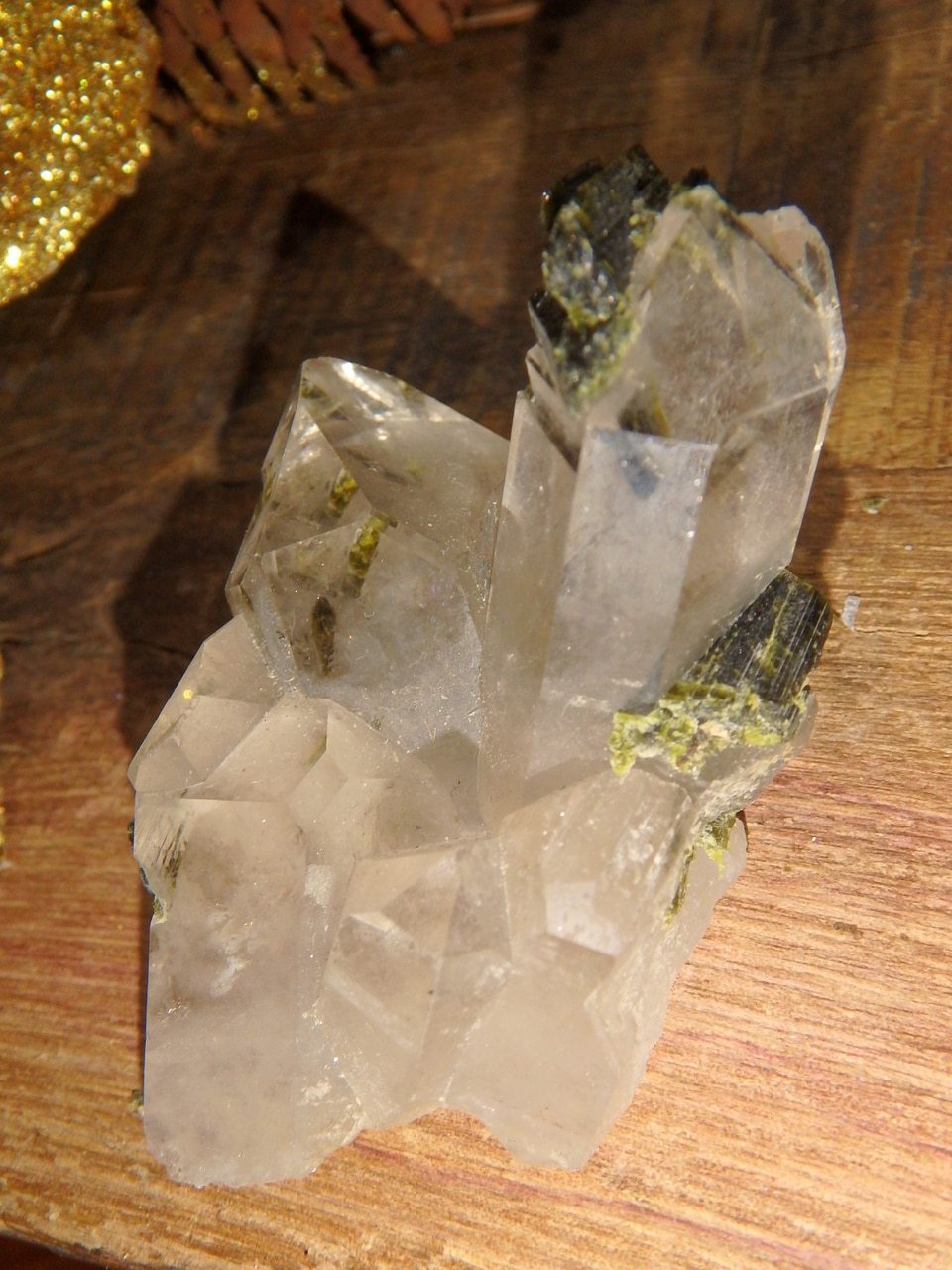 Green Epidote in Clear Quartz Brazilian Specimen 1 - Earth Family Crystals