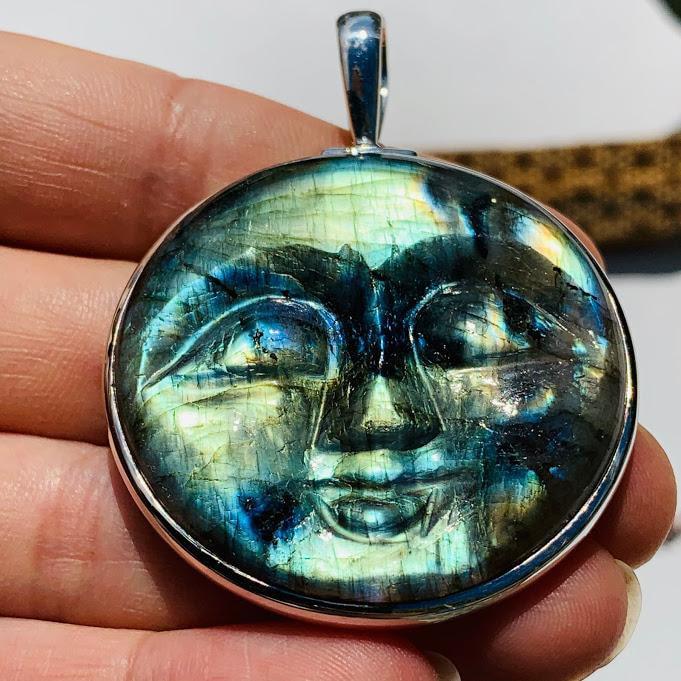  Amazing Tranquil Moon Goddess Face Labradorite Sterling Silver Pendant (Includes Silver Chain) #2