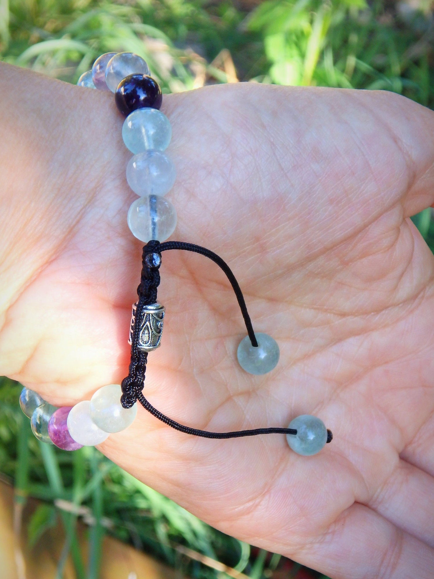  Brilliant Rounded Beads Rainbow Fluorite Adjustable Bracelet