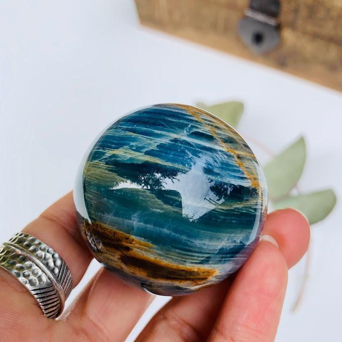  Amazing Patterns Lemurian Aquatine Blue Calcite Sphere from Argentina #3