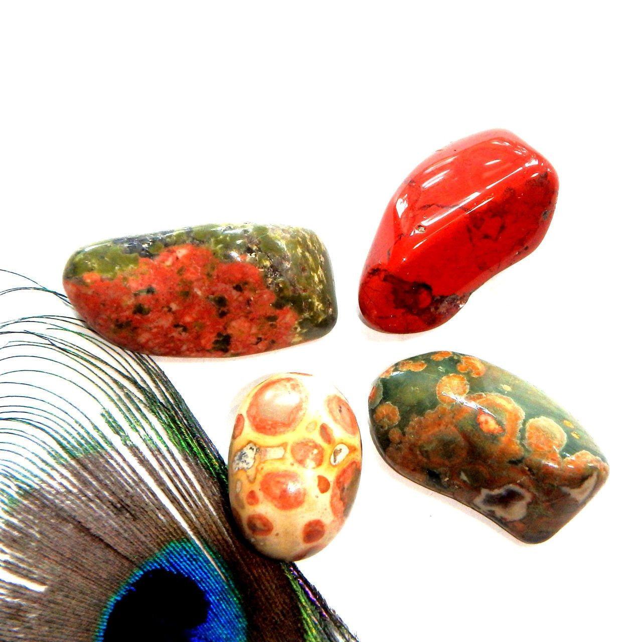  Earth Healing Jasper Crystal Kit (Contains Unakite, Red Jasper, Leopard Skin Jasper, Rainforest Jasper)