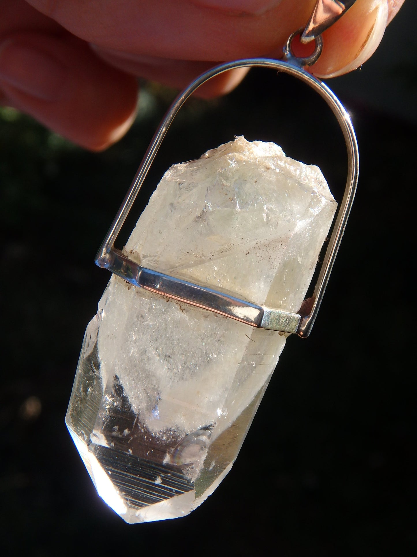 Phantom Included Himalayan Quartz Unpolished Point Pendant in Sterling Silver (Includes Silver Chain) - Earth Family Crystals