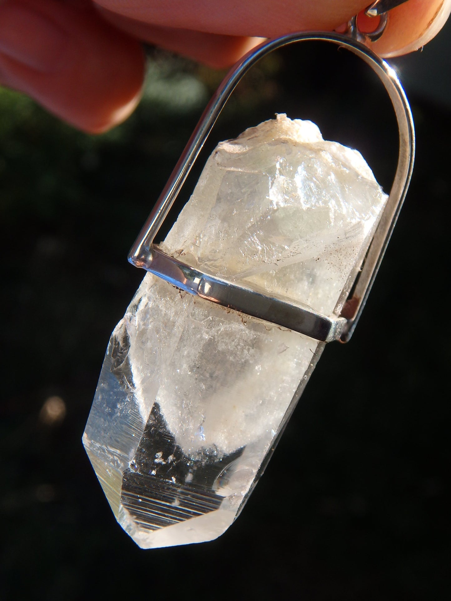 Phantom Included Himalayan Quartz Unpolished Point Pendant in Sterling Silver (Includes Silver Chain) - Earth Family Crystals