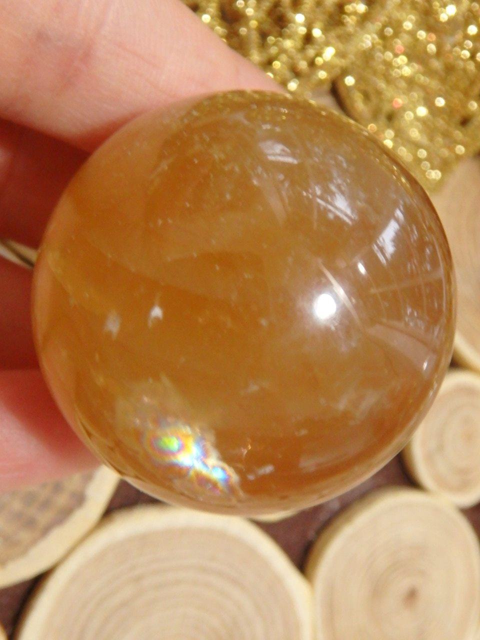  Deep Golden Citrine Calcite Sphere Carving 1