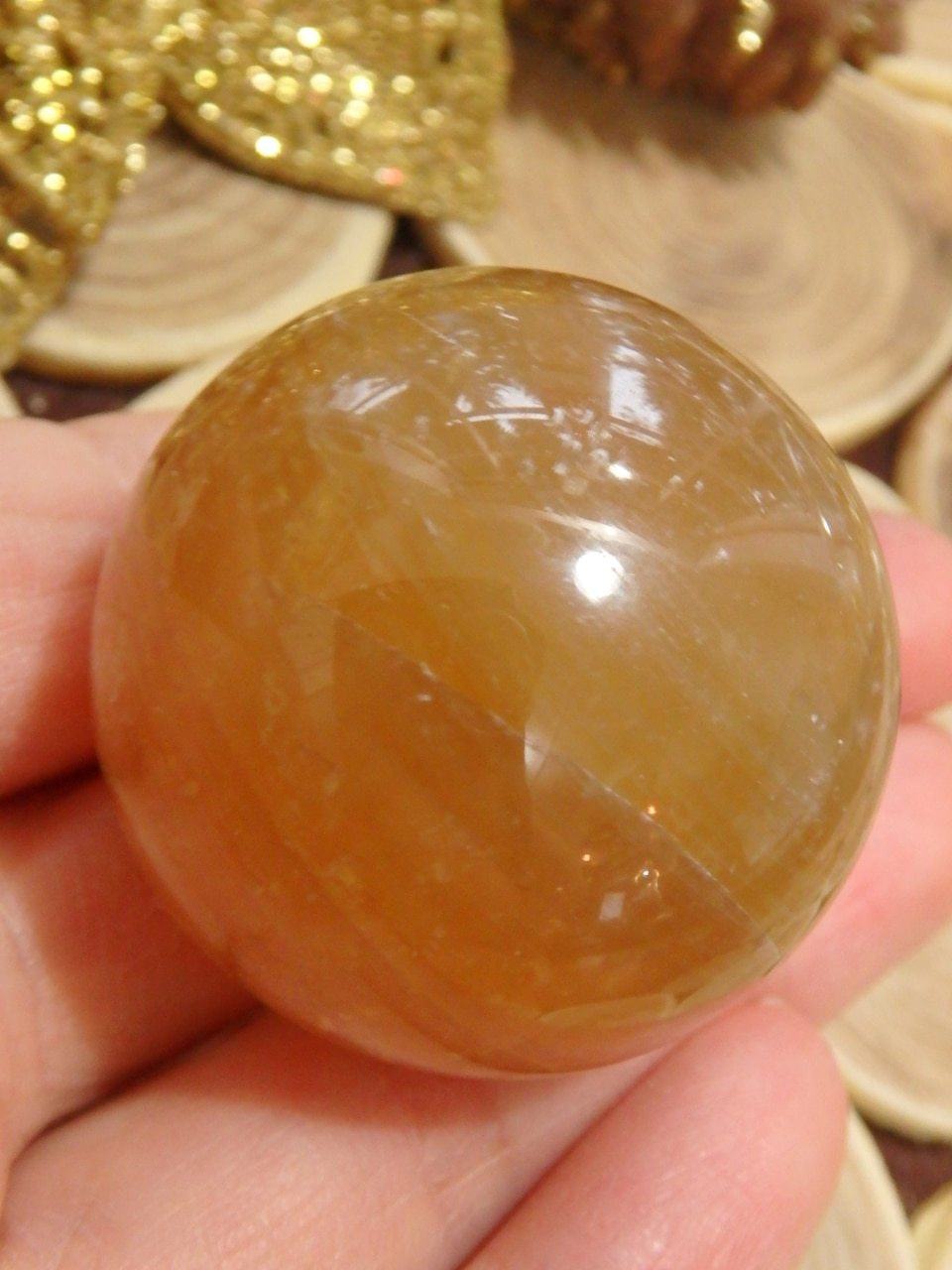  Deep Golden Citrine Calcite Sphere Carving 1
