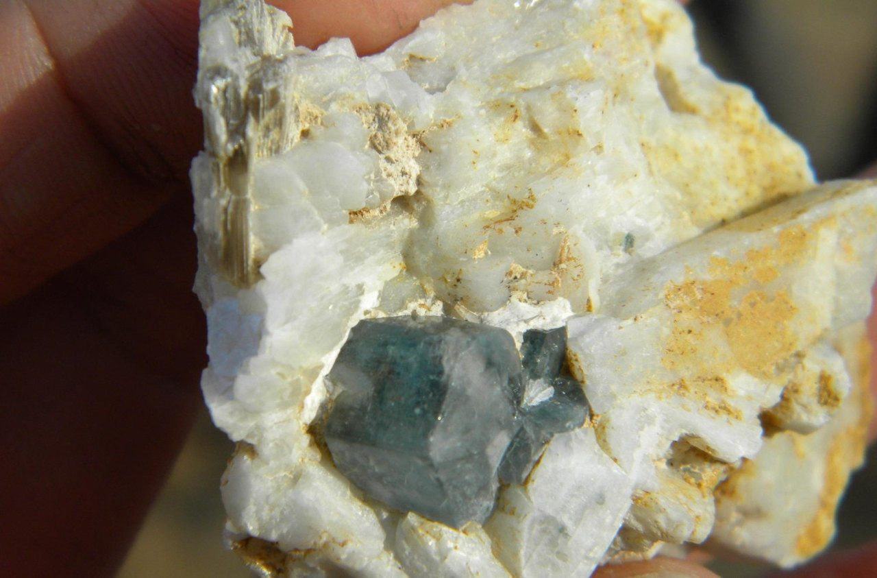  Dark blue AQUAMARINE On Matrix With Muscovite*