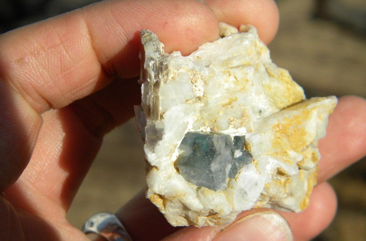  Dark blue AQUAMARINE On Matrix With Muscovite*