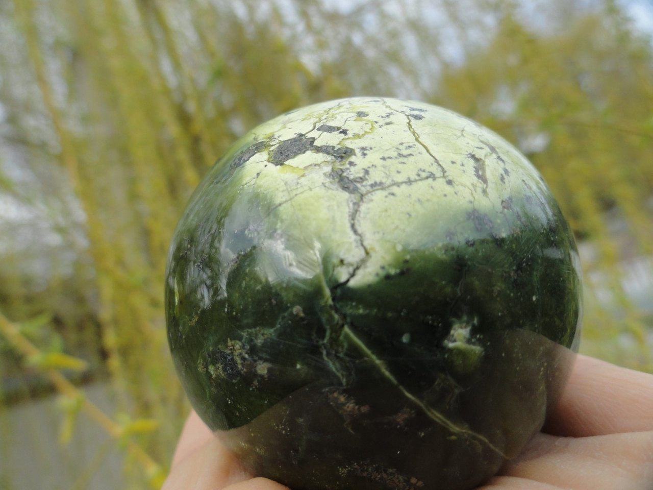  Beautiful Forest & Lime Green SERPENTINE SPHERE With PYRITE Veins*