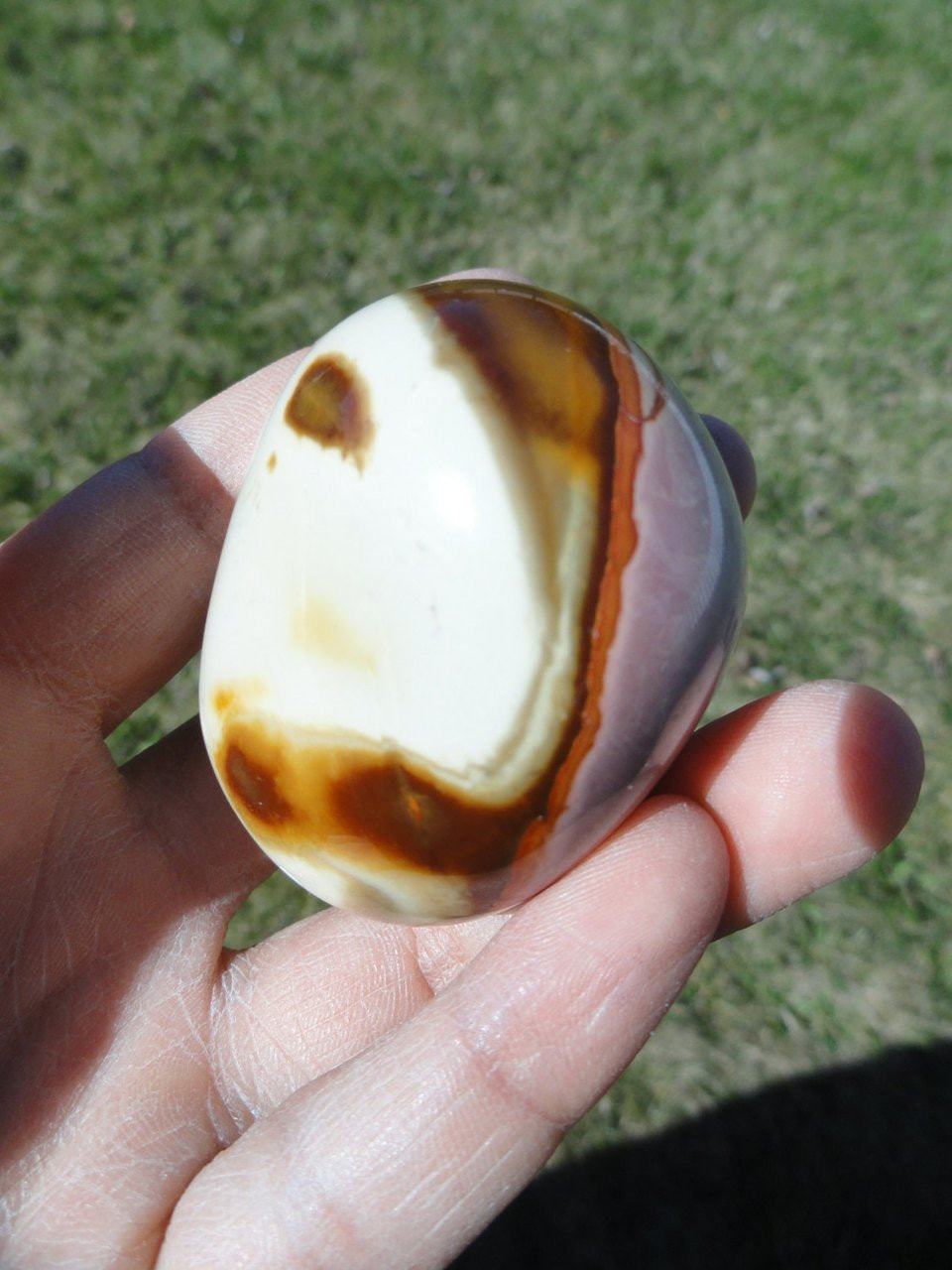  Creamy Pink & Brown POLYCHROME JASPER Palm Stone *Aka Desert Jasper