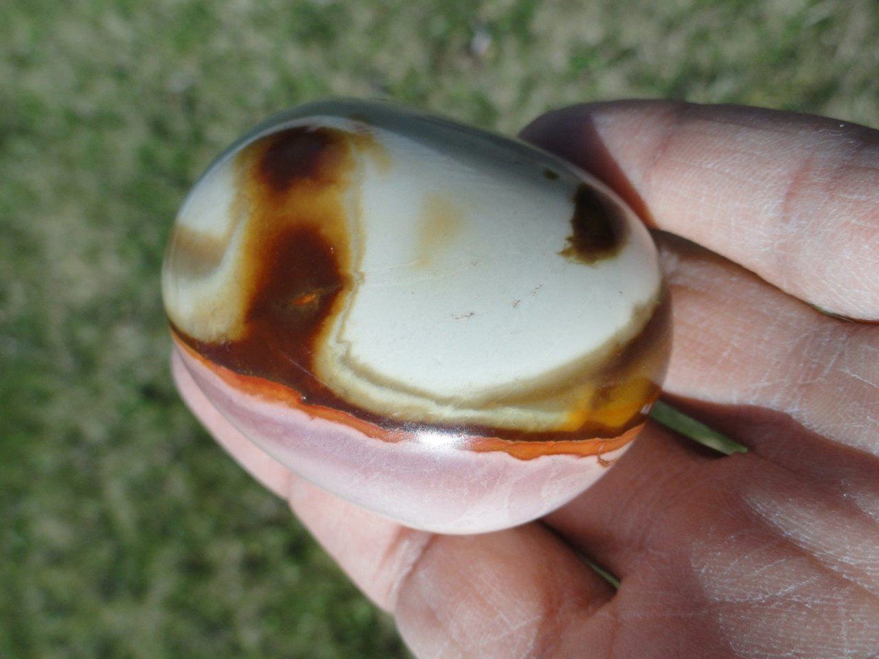  Creamy Pink & Brown POLYCHROME JASPER Palm Stone *Aka Desert Jasper
