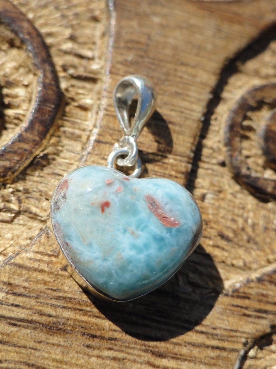  Divine Dark Blue & Red LARIMAR HEART PENDANT In Sterling Silver (Includes Free Silver Chain)
