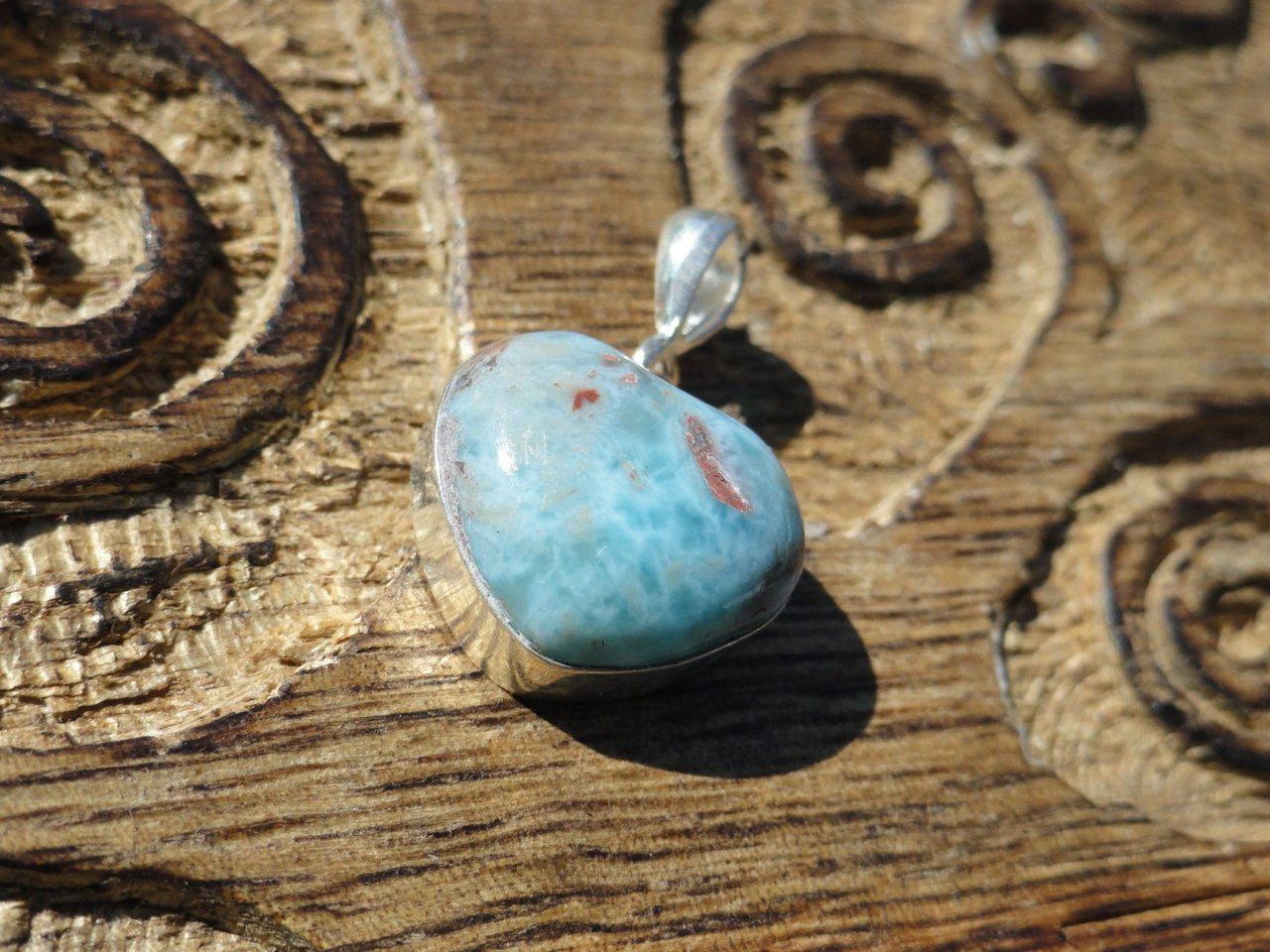  Divine Dark Blue & Red LARIMAR HEART PENDANT In Sterling Silver (Includes Free Silver Chain)