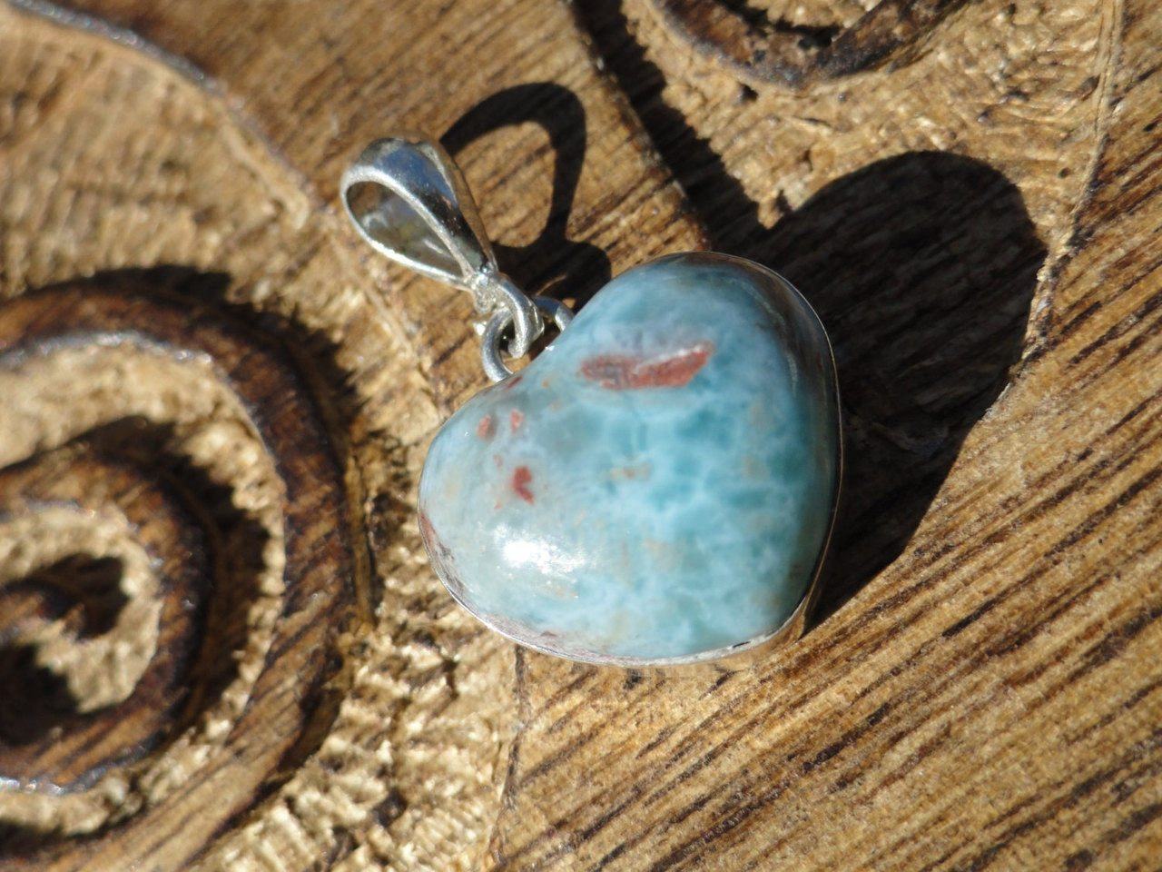  Divine Dark Blue & Red LARIMAR HEART PENDANT In Sterling Silver (Includes Free Silver Chain)