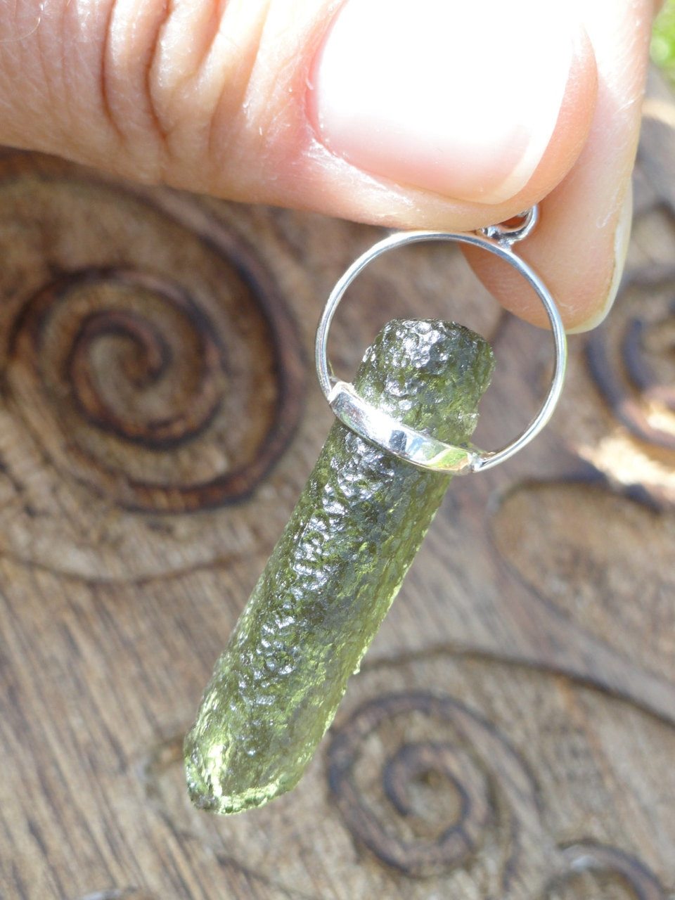 Green MOLDAVITE PENDANT In Sterling Silver~ Extraterrestrial Energies,Spiritual Evolution.(Includes Free Silver Chain) - Earth Family Crystals